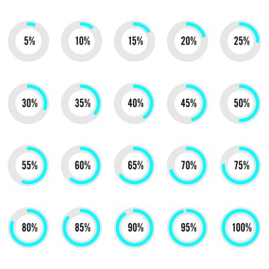 Dairesel İlerleme Çubuğu seti. Yüzde diyagramı simgeleri. Turta kutusu. Vektör illüstrasyonu