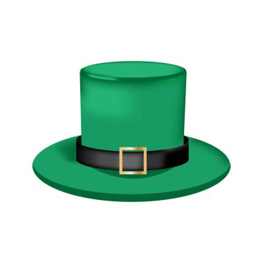 Leprikon şapka. St. Patrick 'in Günü. Cüce şapkası yonca yapraklarıyla süslenmiş. Vektör illüstrasyonu.