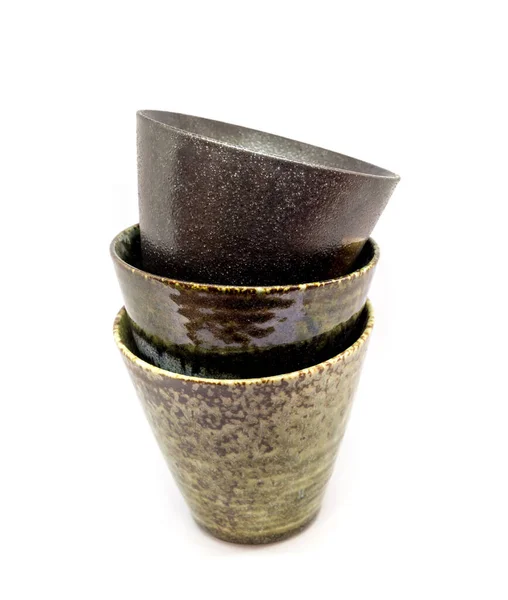 Three Ceramic Cups Same Shape Pattern Different — Stock Photo, Image