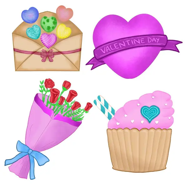 Digitale Illustratie Van Valentijnsdag Viering Iconen — Stockvector