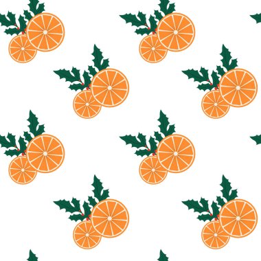 Beyaz arka planda kırmızı böğürtlenli portakal dilimleri ve yeşil kutsal yapraklar. Şenlikli, doğal ve taze tasarım kavramı