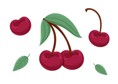 Yapraklı taze kirazların ustaca düzenlenmesi doğanın güzelliğini ön plana çıkarır..