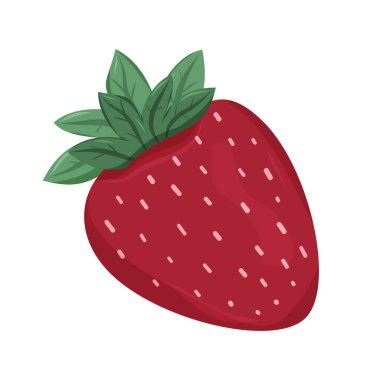 Arkaplanda taze yeşil yapraklı canlı bir çilek..