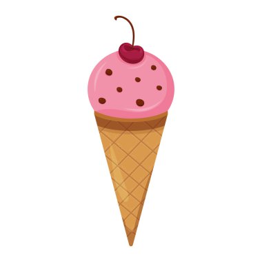 Çikolata parçacıklı pembe dondurma külahının tadını çıkarıyorum.