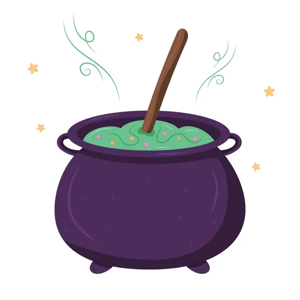 Baloncuklu iksir ve yıldızlı mor cadı kazanı..