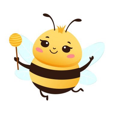 Çizgili vücudu ve kanatları olan, balı tutan, neşeli gülümseyen, tatlı ve eğlenceli bir çizgi film arısı.