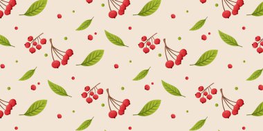 Kırmızı böğürtlen ve yeşil yapraklı desen. Doğal ve mevsimsel dekorasyon