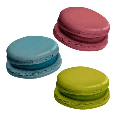 Yumuşak dokuya ve pastel renklere sahip bir makaronun şirin ve renkli bir çizimi. Kafe, fırın, tatlı tasarımlar, menüler ve mutfak dekorasyonu için ideal. Kahve çizimlerinden izole et.