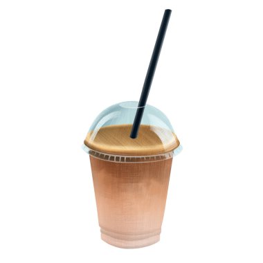 Pipetle servis edilen buzlu kahve fincanının canlı bir çizimi. Yaz, kafe ve ferahlatıcı içecek konseptleri için mükemmel. Kahve çizimlerinden izole et..