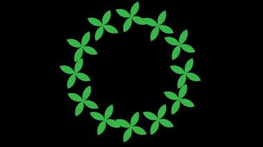 Siyah ekran ile güzel bir çerçeve oluşturmak için yuvarlak yeşil yaprak animasyonu