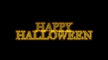 Sarı neon ve balkabağı hayaletleriyle mutlu cadılar bayramı yazıları. Cadılar bayramında kullanılabilir.