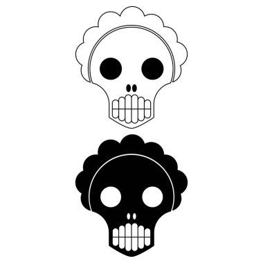 Beyaz arkaplan üzerinde çizgi sanatı tarzı ve kalın biçimi olan vektör kafatası başlığı simgesi