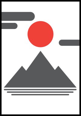 Beyaz arkaplandaki soyut dağ manzarasının duvar dekorasyonu için grafik vektörü