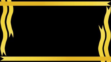 Yatay siyah ekranda sallanan altın kurdele çerçeve animasyonu ve metin veya başlık için boş alan