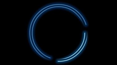 Yatay siyah ekranda mavi neon ışığı ile çember çerçeve canlandırması