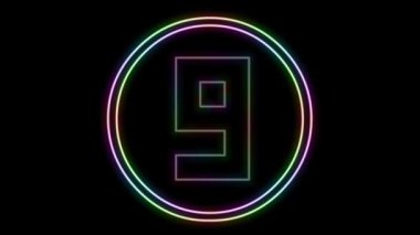 Yatay siyah ekranda daire ve gökkuşağı ışıklarıyla canlandırılmış on geri sayım