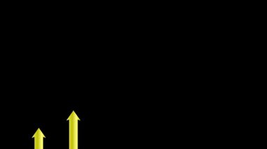İş büyüme diyagramı için altın ok animasyonu veya siyah ekranda aşağı yukarı kazanç