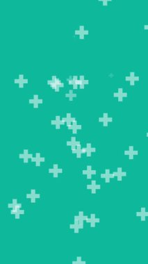 Turkuaz dikey ekranda beyaz tıbbi simge yağmur animasyonu