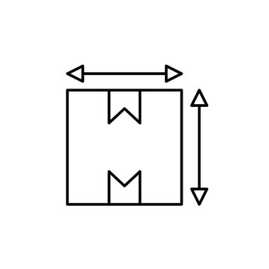 beyaz arkaplanda siyah renk çizgisi ile ölçü çizgisi çizili kutu simgesi tasarımı