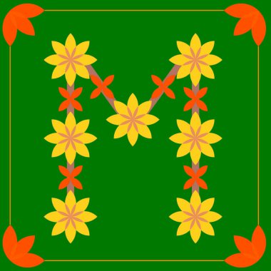 Çiçekli M harfinin logo tasarımı. Güzel çiçek bahçesi temalı logo