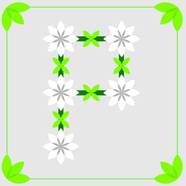 Çiçekli P harfinin logo tasarımı. Güzel çiçek bahçesi temalı logo