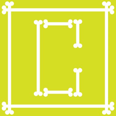 C harfini oluşturmak için düzenlenmiş kemikli harf logosu tasarımı