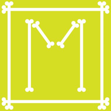 M harfini oluşturmak için düzenlenmiş kemikli harf logosu tasarımı