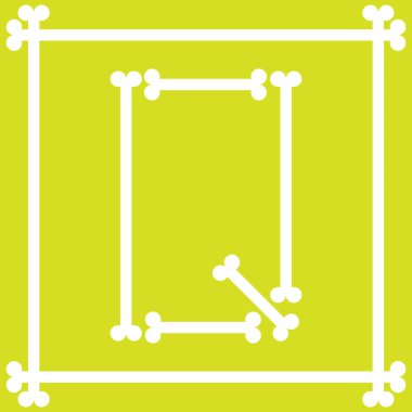 Q harfini oluşturmak için düzenlenmiş kemikleri olan harf logosu tasarımı