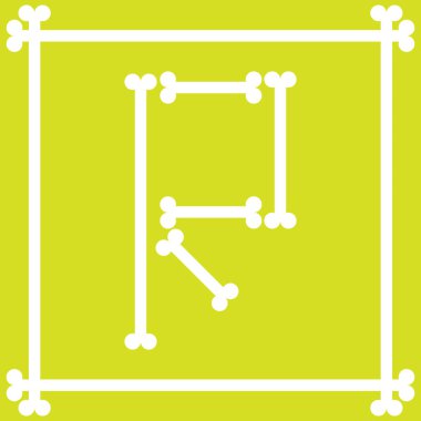 R harfini oluşturmak için düzenlenmiş kemikli harf logosu tasarımı.