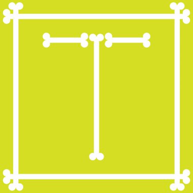 T harfini oluşturmak için düzenlenmiş kemikli harf logosu tasarımı