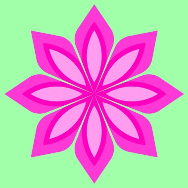 Yeşil arkaplanda güzel pembe renkli soyut çiçeğin grafik vektörü