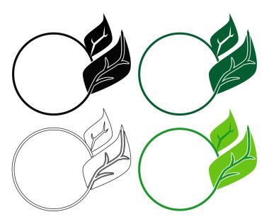 Beyaz arkaplanda kıvrımlı kökleri ve çeşitli stilleri olan yaprağın vektör simgesi