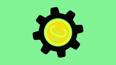 Yatay yeşil ekranda dönen avro banknotu sembollü dişli simgesinin canlandırılması