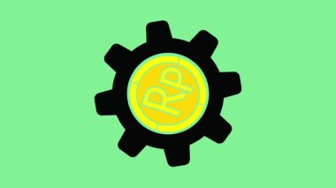 yatay yeşil ekranda dönen rupiah gaga sembollü dişli simgesi canlandırması