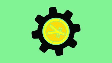 Yen gagası sembolü yatay yeşil ekranda dönen dişli simgesinin canlandırması