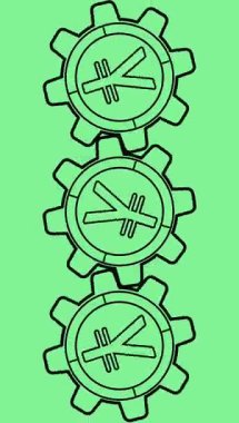 Yen gagası sembollü dişli simgesinin dikey yeşil ekranda döndürülmesi