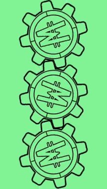 Dikey yeşil ekranda dönen gaga sembollü dişli simgesinin canlandırması