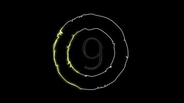 Siyah ekran üzerinde sarı elektrik efektli on geri sayım animasyonu