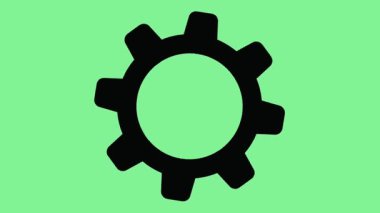 Yeşil ekranda dönen tek bir siyah dişli simgesinin canlandırması