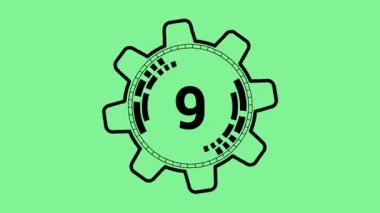 Yeşil yatay ekranda dönen dişli sembolüyle on geri sayım canlandırması