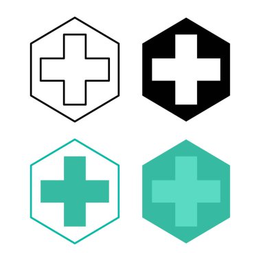Altıgen içinde beyaz zemin üzerinde dört biçimli vektör grafik medikal simge tasarımı