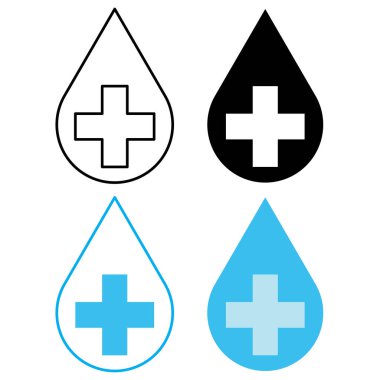 Beyaz arkaplanda dört biçimi olan su damlası içinde vektör grafik tıbbi simge tasarımı