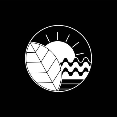vektör doğa temalı logo tasarım dairesi şekil çizgi sanat tarzı ve koyu beyaz renk siyah arkaplan üzerinde