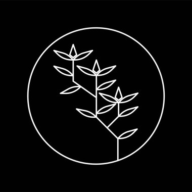 Beyaz çizgi sanat tarzı ve siyah arkaplan ile bitki iç dairesinin vektör logosu tasarımı