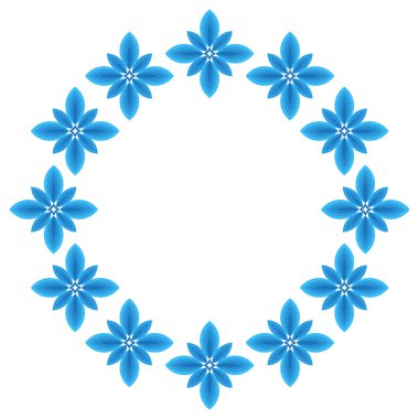 Beyaz arkaplanda dairesel mavi çiçek çerçeve tasarım vektörü