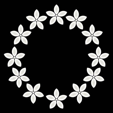 Siyah arkaplanda dairesel beyaz çiçek çerçeve tasarım vektörü