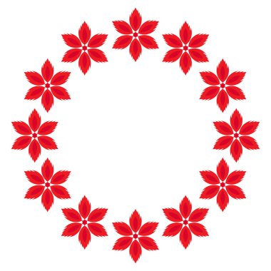 Beyaz arkaplanda dairesel kırmızı çiçek çerçeve tasarım vektörü