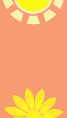 Soyut güneş animasyonu ve sarı renkli çiçekler yaz temalı turuncu ekranda dönüyor. Metin veya başlık için alan