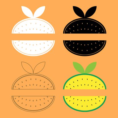 Turuncu arkaplanda dört farklı biçime sahip karpuz simgesi vektörü