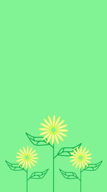 sarı renk soyut çiçek animasyonu dikey yeşil ekranda dönerek doğa temalı metin veya başlık için boş alan oluşturur